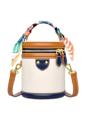 Mini Bucket Crossbody Bag Faux Leather Small Round Handbag Purse